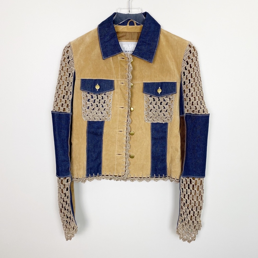 VINTAGE Wilsons Leather Crochet Jacket M Boho 90’s